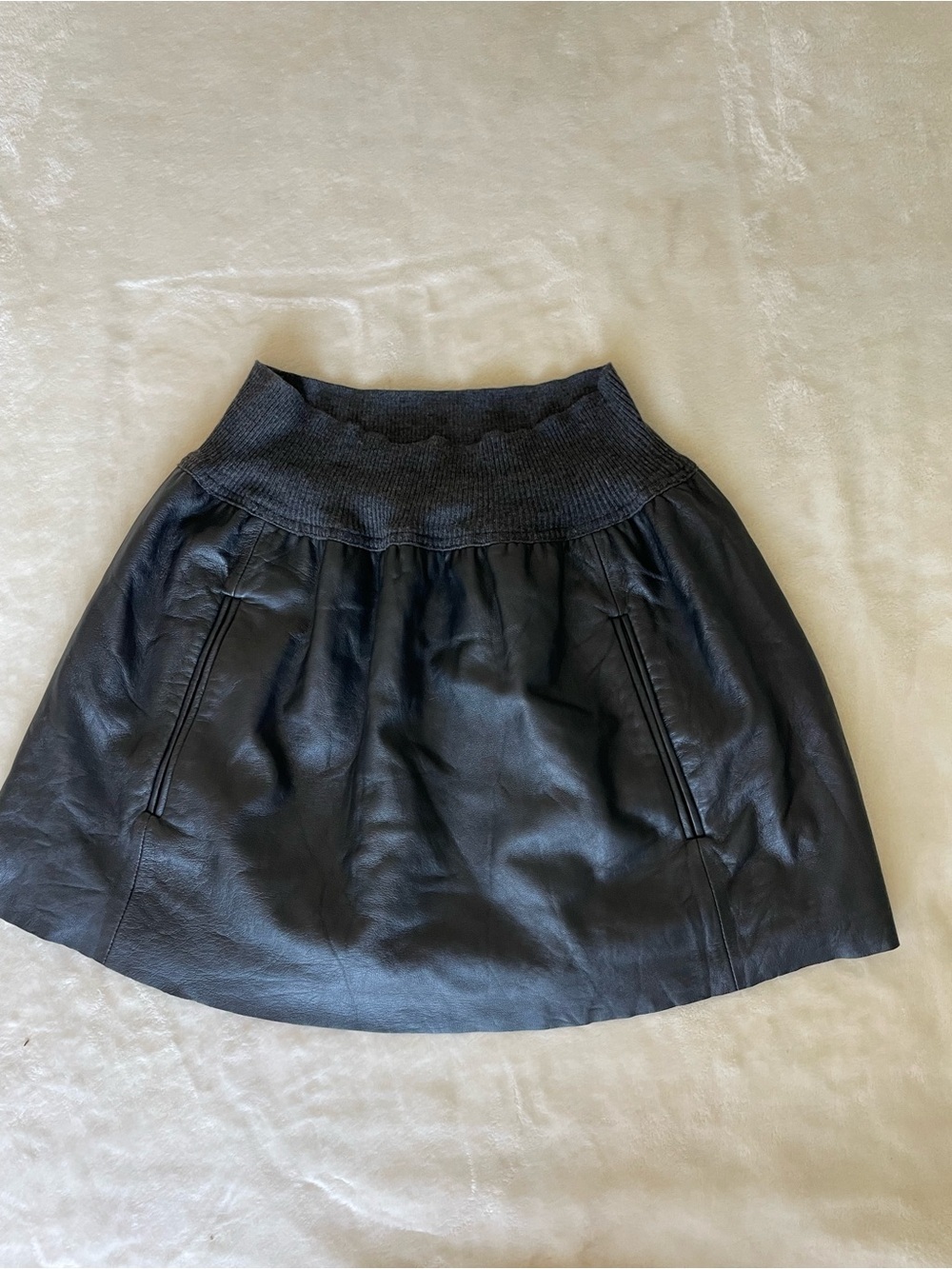Theory Black Lamb Leather Skater Skirt